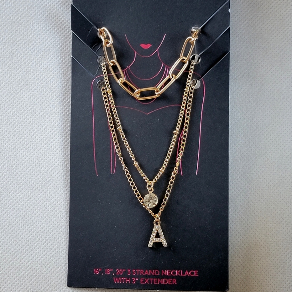 3 Strand Letter A Initial Necklace